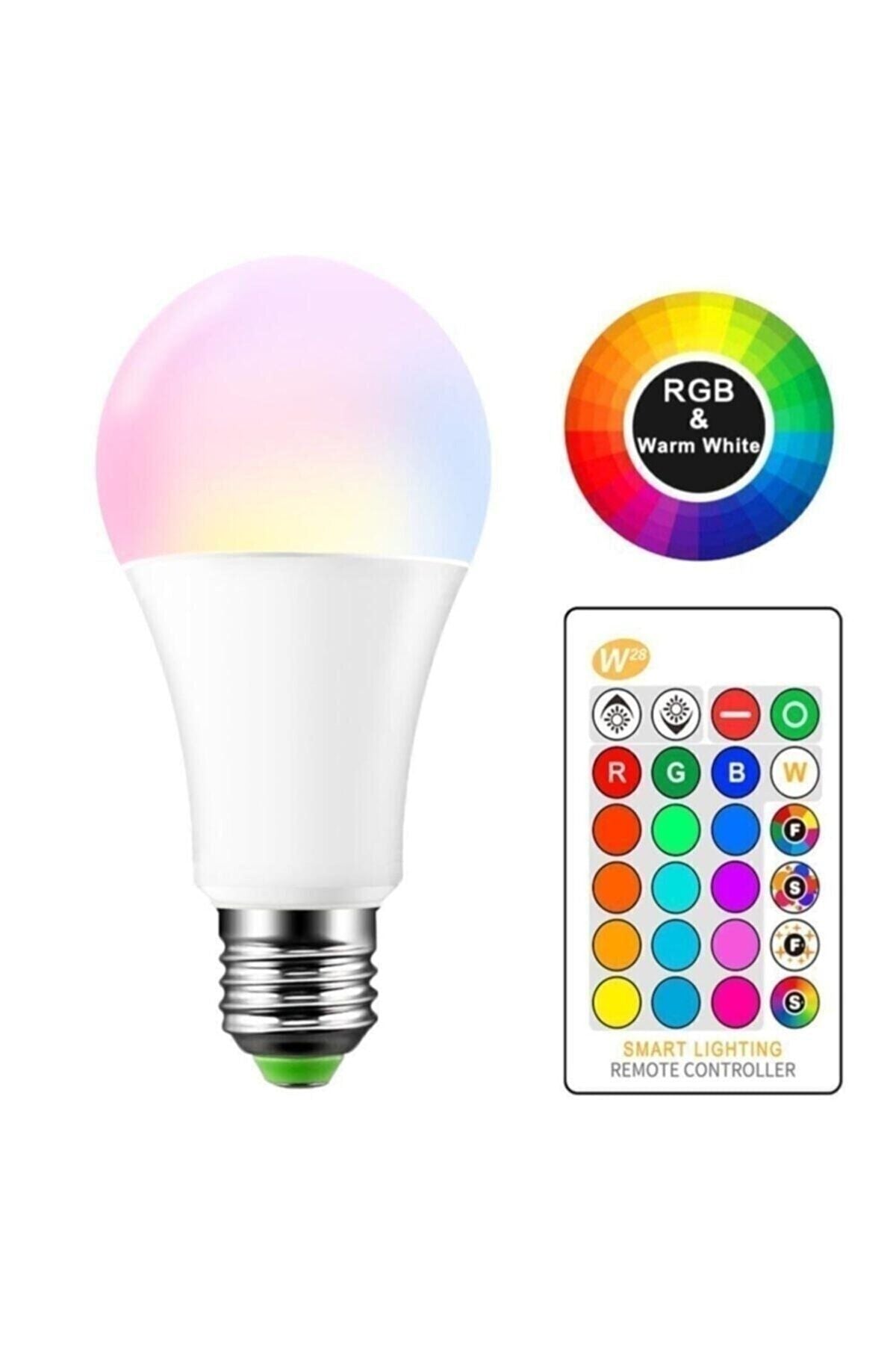 Home Uzaktan Kumandalı Renk Değiştiren Ampul Rgb 9w Beyaz Dahil 16 Renkli