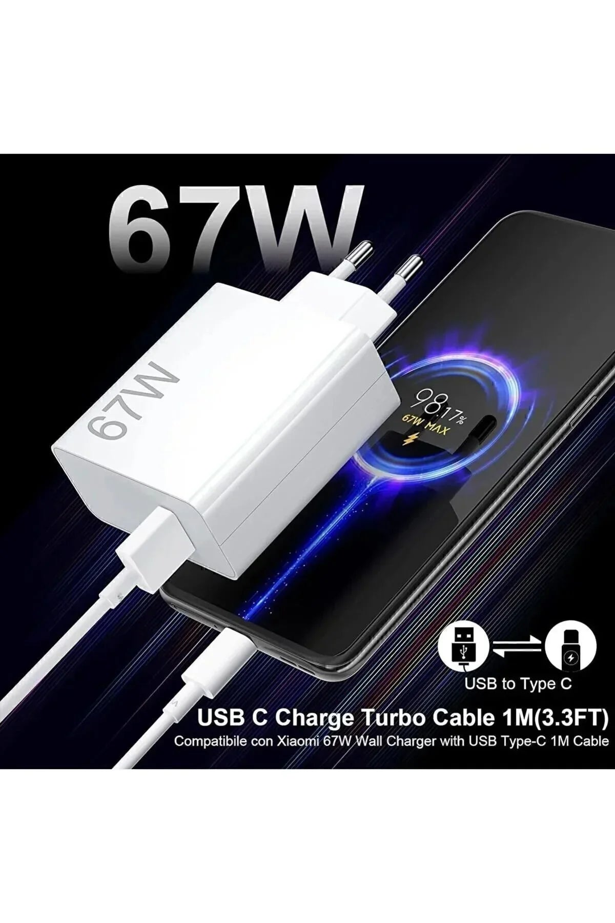 67W hızlı Şarj Aleti Tüm Type-c Girişli Telefonlara Uyumlu
