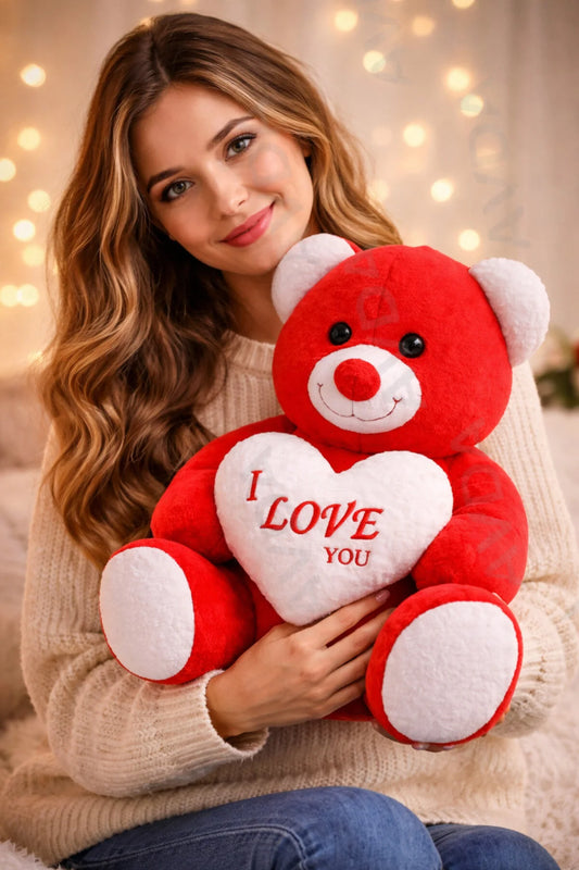 TREND 45 CM Kırmızı Peluş Ayıcık I Love You Yazılı Kalpli Teddy Bear