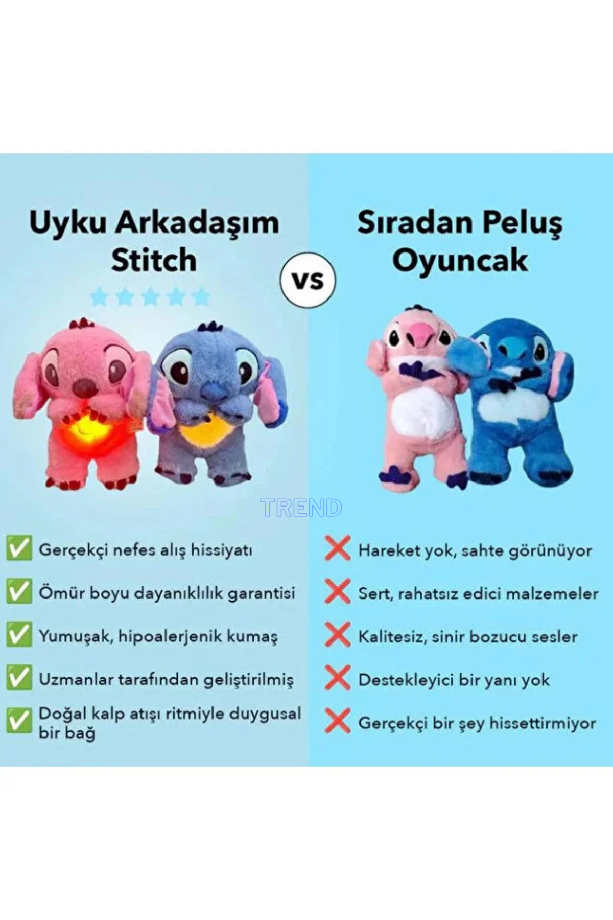 TREND Nefes Alan Stitch Uyku Arkadaşı Işıklı Peluş Oyuncak – Mavi & Pembe